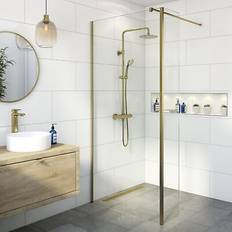 Showers Diamond Wet Room Shower Screen 1200mm with Fixed Return Panel 8mm Glass Brushed Brass