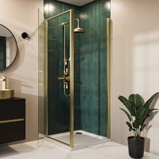 Shower Door Pavo Brushed Brass 8mm Glass Square Hinged Shower Enclosure 800m