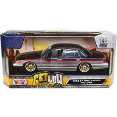 Scale Models & Model Kits Motormax 1993-1997 Ford Crown Victoria Lowrider Black Metallic and Silver with Red Stripes 'Get Low' Series 1/24 Diecast Model Car