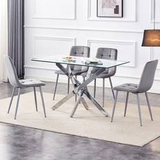 Kosy Koala Rectangle Glass Grey Velvet Dining Set