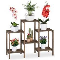 Pots, Plants & Cultivation Relaxdays Wooden Flower Ladder Rack 70x89x27 cm Brown