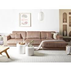 Brown - Corner Sofas Beliani Minimalistic Left Corner Corduroy 4 Seater Light Brown Sofa