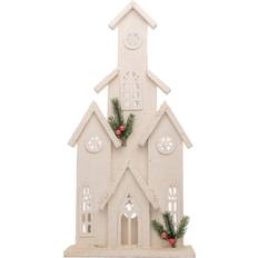 Wood Christmas Decorations Shatchi Christmas LED Wooden House 51cm White Decoration