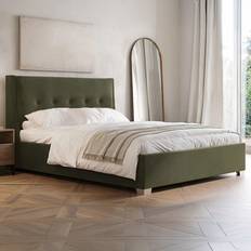 Green Beds Flair Double Khaki Velvet Cushioned Headboard Ottoman - Green Frame Bed