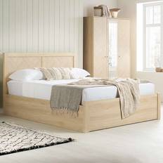 150cm Beds Birlea Herringford 5ft King Size Light Oak Wooden Ottoman Frame Bed
