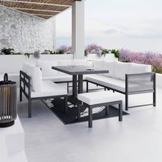 Gartenmöbel Bessagi Garden Dining-Loungeset Pergolina Weiß aus Metall/Textil Essgruppe