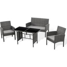 Svita Svita Brooklyn XL Rattan Garten Möbel Set Essgruppe mit Tisch 2x Sessel 2er Sofa Polyrattan Grau Lounge-Set