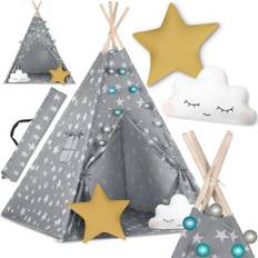Nukido Children's Tipi Tent with Light String Gray with Stars