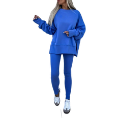 Shein INAWLY 2pcs/Set Women's Solid Round Neck Drop Shoulder Long Sleeve Sweatshirt And Pants Casual Suit, Autumn Winter