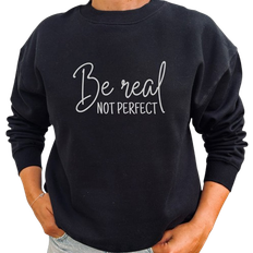 Lovely Text Be Real Not Perfect T-shirt - Black