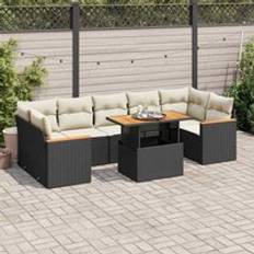 Garden & Outdoor Furniture Berkfield Home 7 Piece Garden Sofa with Cushions Black Poly Rattan Acacia Outdoor Lounge Set
