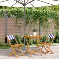Garden & Outdoor Furniture Berkfield Home 3 Piece Blue and White Fabric and Solid Wood Bistro Set, Table incl. 2 Chairs