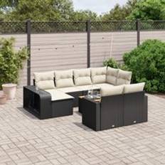 Garden & Outdoor Furniture Berkfield Home 11 Piece Garden Sofa with Cushions Black Poly Rattan Outdoor Lounge Set