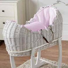 Fylo Moses Basket Pod White Wicker With Mattress Pink Waffle