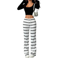 Shein EZwear Women's Casual Ribbed Ribbed Drawstring Waist Pants, For Spring/Autumn