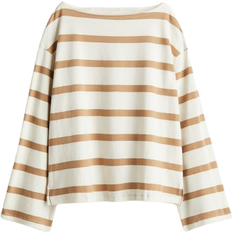 H&M Boat Neck Cotton Top - White/Beige Striped