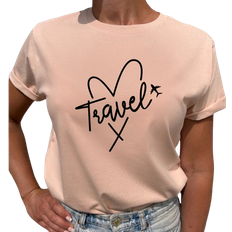 Lovely Text Travel Heart T-shirt - Misty Pink