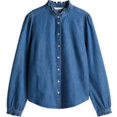 H&M Damen Hemden H&M Denim Blouse with Flounces - Denim Blue