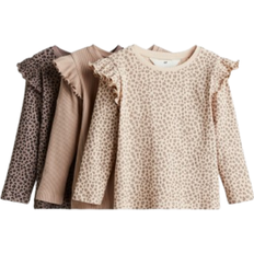 H&M Frill Trimmed Jersey Tops 3-pack - Beige/Leopard Print (1246511007)