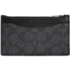 Coach Zip Card Case In Signature Canvas - Charcoal