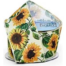 Gift Wrap Ribbons Paper Mart Satin Sunflower Print Ribbon Country Florals Roll 1 2-1/2 x 10YD