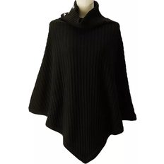 Women Capes & Ponchos Michael Kors Women's Wide Rib Button Turtleneck Poncho - Black