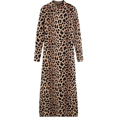 River Island Long Sleeved Leopard Print Midi Dress - Beige