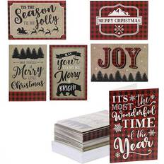 Merry Christmas Greeting Cards 48-Pack Red Plaid Blank
