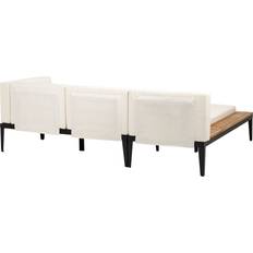 Beliani Right Hand Acacia Wood Garden 3 Seater Corner Sofa with Ottoman and Coffee Table Light Beige Cushions Outdoor Lounge Set