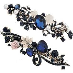 Hair Products Veeki 2 Pcs Vintage Metal Flower Butterfly French Clip Shining Rhinestone Hair Barrettes