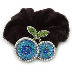 Blue Hair Ties Avalaya Rhodium Plated Swarovski Crystal Double Cherry Pony Tail Black Hair Scrunchie