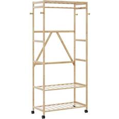 vidaXL Klädställ Med Hyllor Och Hjul 90 x 40 x 179,5 cm Bambu Klädhängare