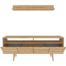 Yellow TV Benches Decorotika Ola 160 cm Stand With Wall Shelf TV Bench