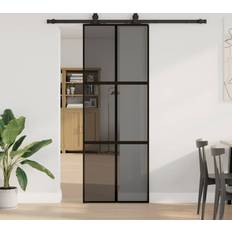 Klarglas Skjutdörrar vidaXL Med Beslag Svart 76x205 cm Härdat Glas Skjutdörr Klarglas (x)