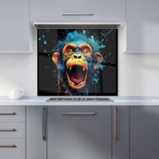 Blue Splash Guards Warren Reed Crazy Monkey Face Splashart Kitchen Splashback 600mm x 600mm Splash Guard