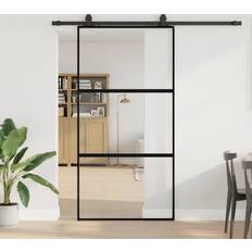 Black Sliding Doors vidaXL Set Black 102.5x205 cm Tempered Glass Sliding Door Clear Glass (x)