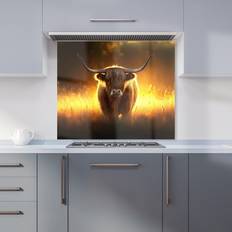 Splash Guards Warren Reed Highland Cow Sunset Glass Kitchen Splashback 75 x 90 cm Orange Splash Guard