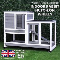 NOVECRAFTO 2-Tier Wooden Indoor Rabbit Hutch with Slide Out Trays