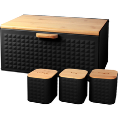 Home Set of 4 Black Tea Coffee Sugar Canisters and Bread Storage Set Kitchen Container