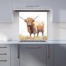 Warren Reed Watercolour Highland Cow Kitchen Splashback 600mm x 600mm Splash Guard
