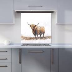 Brown Splash Guards Warren Reed Highland Cow Watercolour Kitchen Splashback 600mm x 600mm Splash Guard