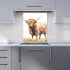 Warren Reed Watercolour Highland Cow Kitchen Splashback 600mm x 750mm Splash Guard