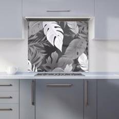 Grey Splash Guards Warren Reed Black White Tropical Leaves Kitchen Splashback W900mm x H750mm Splash Guard
