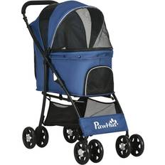 Pets Pawhut Foldable Dog Stroller With Large Carriage Brakes Blue
