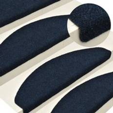 Blue Stair Carpets Berkfield Home Self-adhesive Stair Mats 15 pcs Navy 56x17x3 cm Needle Punch Blue
