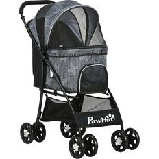 Pawhut Foldable Dog Stroller With Large Carriage Brakes - Grey