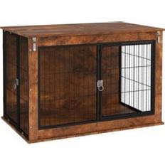 Pets Pawhut Dog Crate Furniture with Flip-up Top 98 x 60 x 65.5 cm Rustic Brown