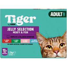 Asda Tiger Adult Cat Food Jelly Selection Meaty & Fish 12 x 100g Pouches