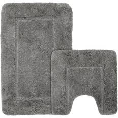 Grey Micro Fibre Bath Mat Set Silver