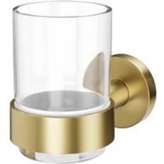 Brass Toothbrush Holders Orbit Brushed Brass and Glass Wall Mounted Bathroom Tumbler